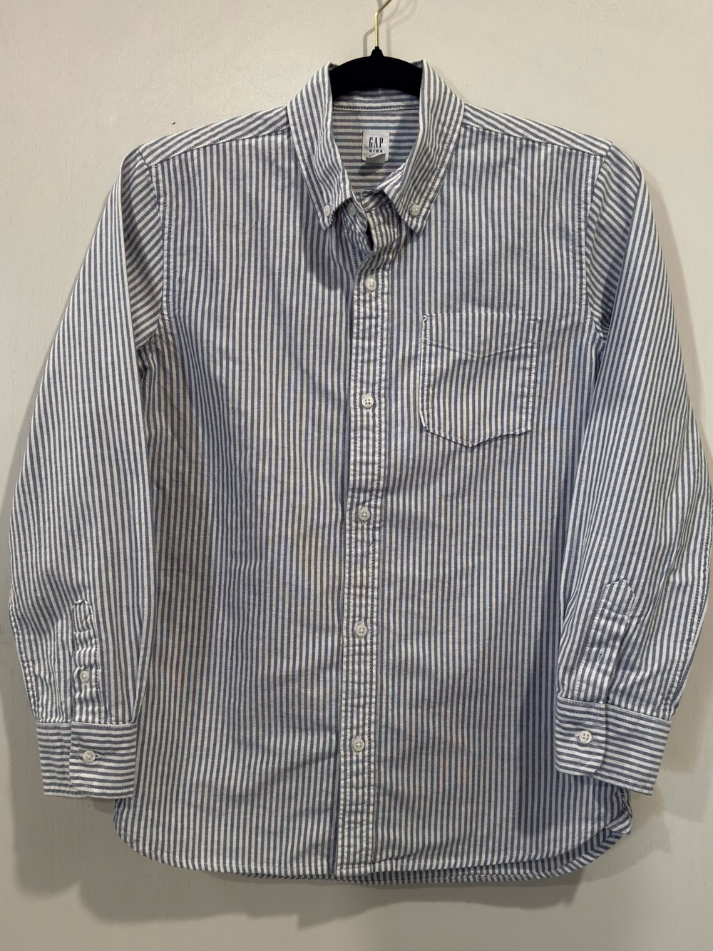 GAP Kids Boys XL 12 Blue White Striped Button Down Oxford Shirt 100% Cotton